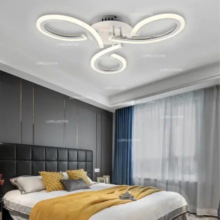 Lustra LED 54W alba cu 3 brate curbate design modern telecomanda intensitate reglabila dormitor