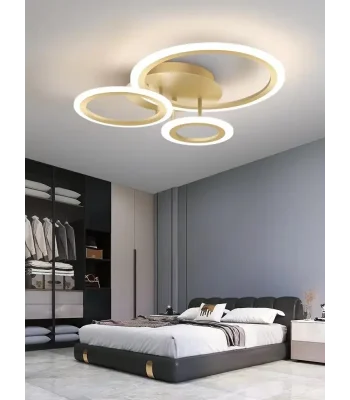 Lustra LED 76W gold cu 3 cercuri și telecomandă