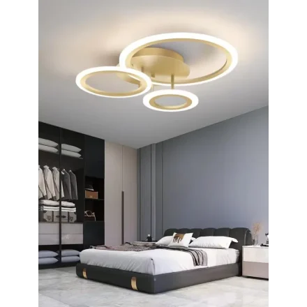 Lustra LED 76W gold cu 3 cercuri și telecomandă