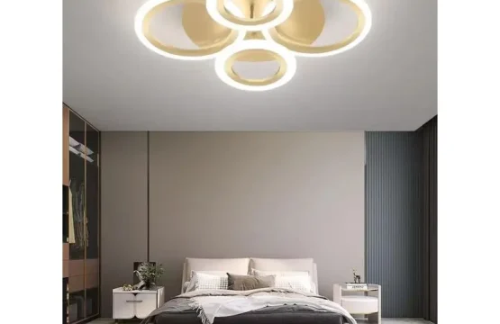 Lustra LED 84W Gold cu 4 cercuri aurii, telecomandă și aplicație mobilă