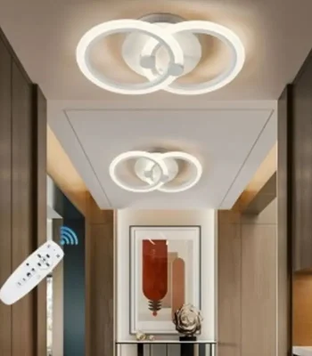 Lustra LED 48W alba cu 2 cercuri control prin aplicatie telefon si telecomanda intensitate reglabila