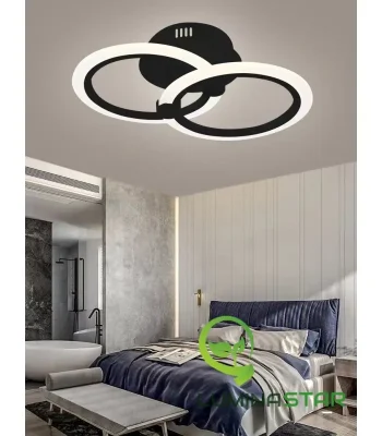 Lustra LED maro 48W cu 2 cercuri finisaj coffee control prin aplicatie smartphone si telecomanda