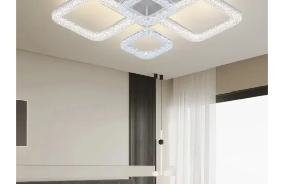 Lustra LED 104W cristale design modern patrate intrepantrunse control prin aplicatie si telecomanda alb mat