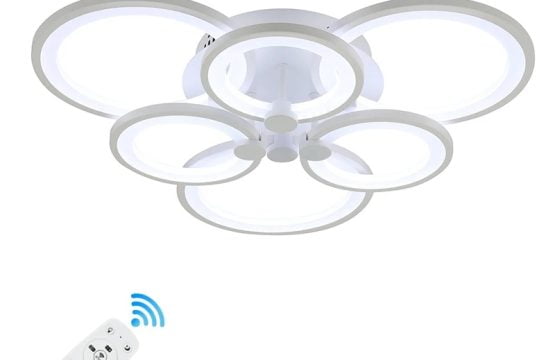 Lustra LED, 120W, 6 cercuri, alb, telecomanda, lumina rece/calda/neutra, intensitate reglabila