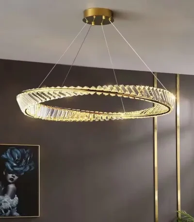 Candelabru LED cerc diamante bronz 80W, Ø40 cm, cu telecomandă și aplicație telefon