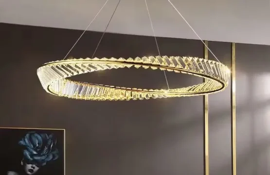 Candelabru LED cerc diamante bronz 80W, Ø40 cm, cu telecomandă și aplicație telefon