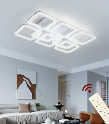 Lustra LED 128W patrate cristale design 6+2 cu telecomanda si lumina reglabila