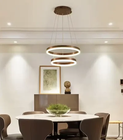 Lustra LED 2 inele Minimalist Ring 100W maro, cu telecomandă și lumină reglabilă rece, caldă și neutră