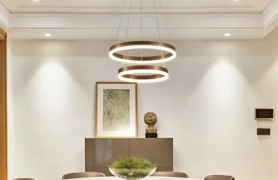 Lustra LED 2 inele Minimalist Ring 100W maro, cu telecomandă și lumină reglabilă rece, caldă și neutră