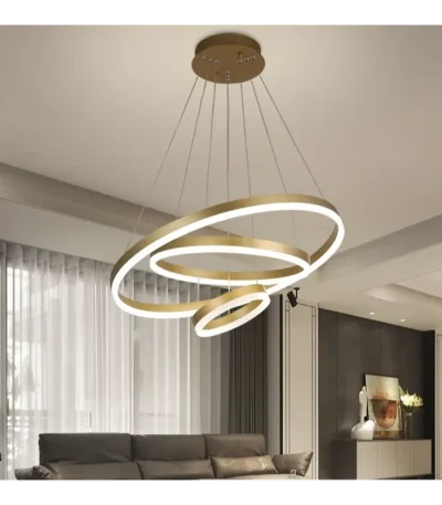 Lustra LED 144W auriu design minimalist 3 inele suspendate cu telecomanda 8000lm