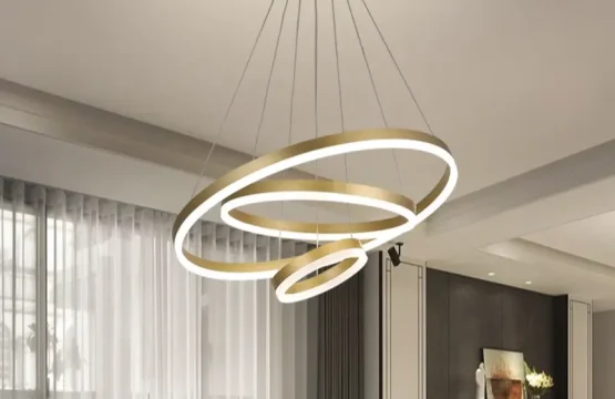 Lustra LED 144W auriu design minimalist 3 inele suspendate cu telecomanda 8000lm