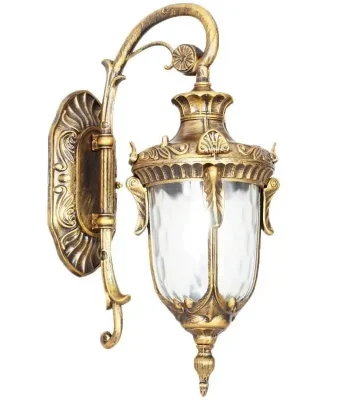 felinar vintage exterior bronz auriu cu montaj pe perete, IP65, dulie E27, rezistent la intemperii