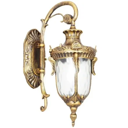 felinar vintage exterior bronz auriu cu montaj pe perete, IP65, dulie E27, rezistent la intemperii
