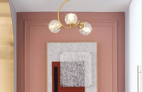 Lustra Moderna, 3 globuri cristal K9, dulie G9, diametru 30cm, culoare corp auriu