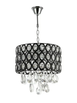 Candelabru design modern crom negru cu cristale decorative, 4 becuri E27, ideal pentru living