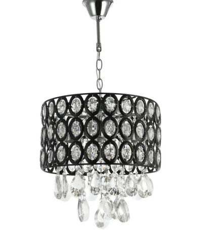 Candelabru design modern crom negru cu cristale decorative, 4 becuri E27, ideal pentru living
