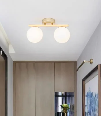 Lustra aurie cu 2 globuri albe, dulie E27, design modern