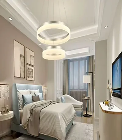 Lustra LED 2 inele Minimalist Ring 100W alb, telecomandă și lumină reglabilă rece, caldă, neutră