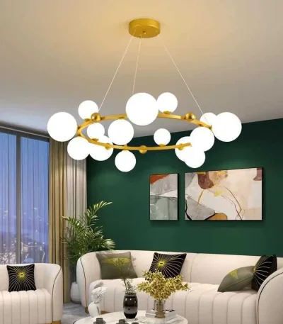 Candelabru Modern Auriu cu 15 Globuri G9