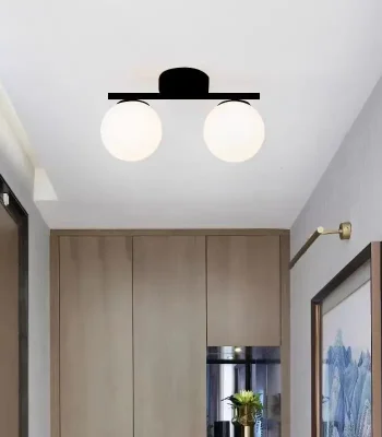 lustra neagra 2 globuri albe E27 moderna