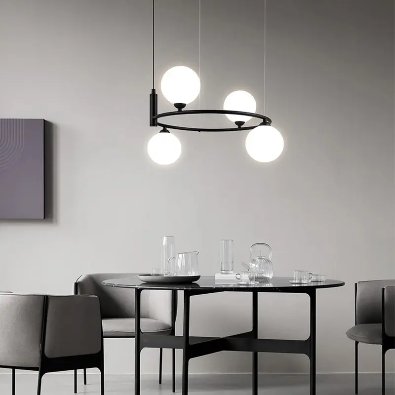 DX2062-4BK Candelabru cu 4 globuri albe, corp negru mat, înălțime reglabilă