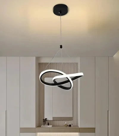 pendul LED suspendat 28W negru alb, design modern, înălțime reglabilă
