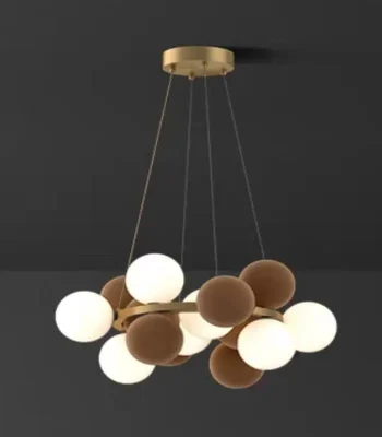 Candelabru auriu cu 16 globuri din plastic rezistent și 8 decorative din catifea cafenie, Ø60 cm