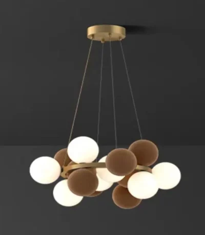 Candelabru auriu cu 16 globuri din plastic rezistent și 8 decorative din catifea cafenie, Ø60 cm