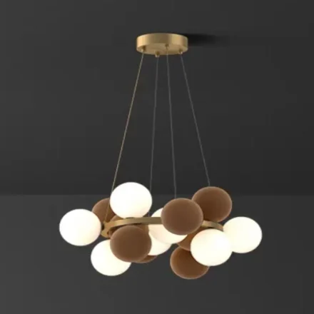 Candelabru auriu cu 16 globuri din plastic rezistent și 8 decorative din catifea cafenie, Ø60 cm