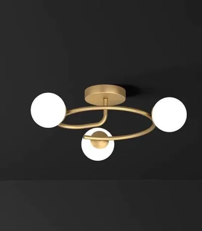 Lustra circulară 3 globuri auriu cu abajururi din sticlă albă, dulie E27, Ø54 cm