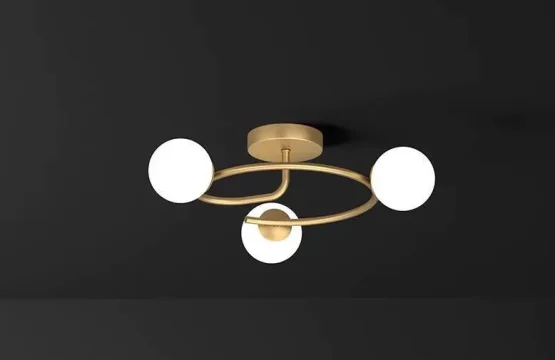 Lustra circulară 3 globuri auriu cu abajururi din sticlă albă, dulie E27, Ø54 cm