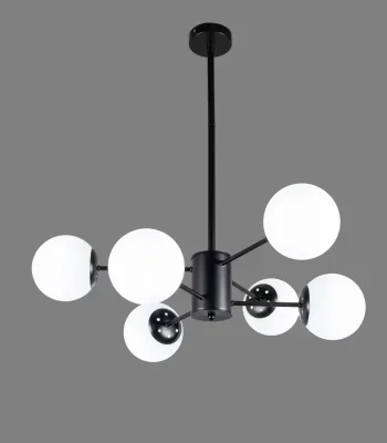 Candelabru vintage negru cu 6 globuri albe E27