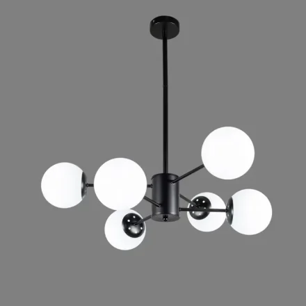 Candelabru vintage negru cu 6 globuri albe E27