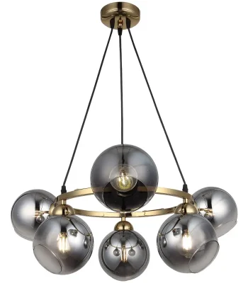 candelabru elegant 6 globuri fumurii auriu E27