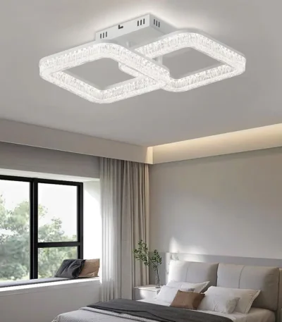 lustra LED 80W doua patrate alb telecomanda lumina reglabila