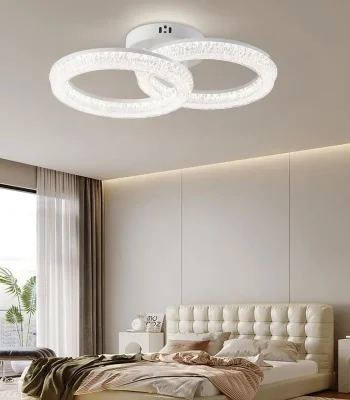 lustra LED 80W cu diamante doua cercuri alb telecomanda