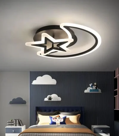 lustra LED Lună Stea neagră cu telecomandă
