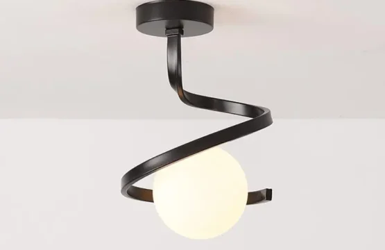 lustra tip spirala neagra glob sticla alba