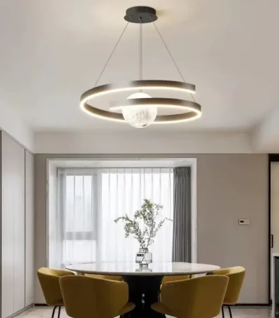 Lustra LED moderna design spirala neagra 70W dimabila cu telecomanda si aplicatie telefon inaltime reglabila