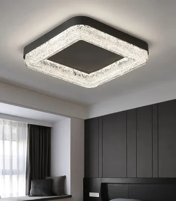 Plafoniera LED patrata 50cm cu cristale si rama neagra 56W lumina reglabila 3 culori