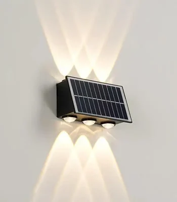Aplică LED de exterior cu panou solar și proiecție de lumină caldă bidirecțională