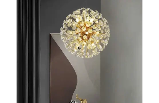 Lustră Glob cu cristale K9 aurie cu 9 becuri G9 și design modern
