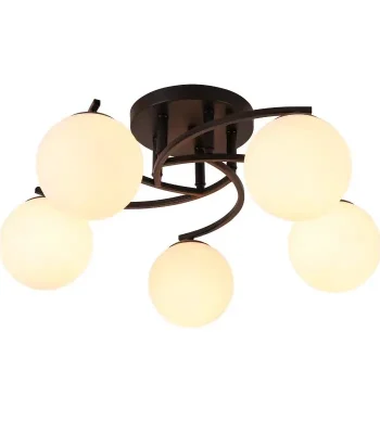 Lustră modernă neagră cu 5 brațe și globuri albe din sticlă stil minimalist