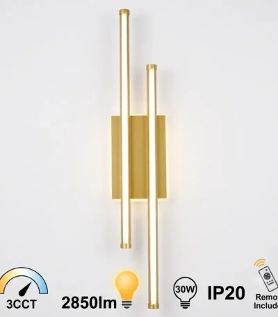 Aplică LED aurie telecomandă Flame de 30W cu design liniar asimetric