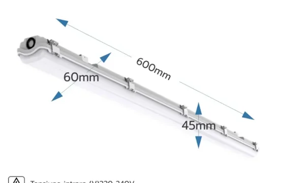 Corp neon LED mini IP65 de 60 cm cu carcasă albă montat